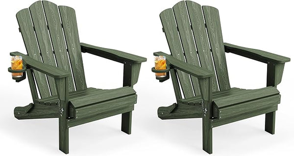 KINGYES Folding Adirondack Chair Set of 2, HDPE All-Weather Patio Chairs with Cup Holder - Photo 1