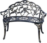 JARDIN DE CENTENNIAL Patio Garden Bench Metal Park Bench Cast Aluminum Outdoor Furniture with Floral Rose for Patio - Photo 1