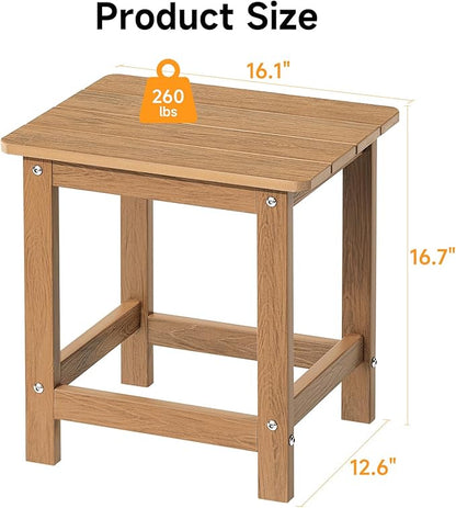 ONBRILL Outdoor Side Table Set of 2, Adirondack Small End Table, Indoor & Outdoor Use, HDPS Weather Resistant/Easy Maintenance for Patio, Pool, Deck, Porch, Garden, Shower, Outside- (2, Teak)