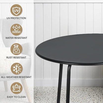 MoNiBloom 24-Inch Black Outdoor Patio Side Table, Indoor Small Round Coffee Table, Steel Frame End Table for Garden Balcony Porch Backyard Lawn Deck Yard Poolside Outside Weather Resistant