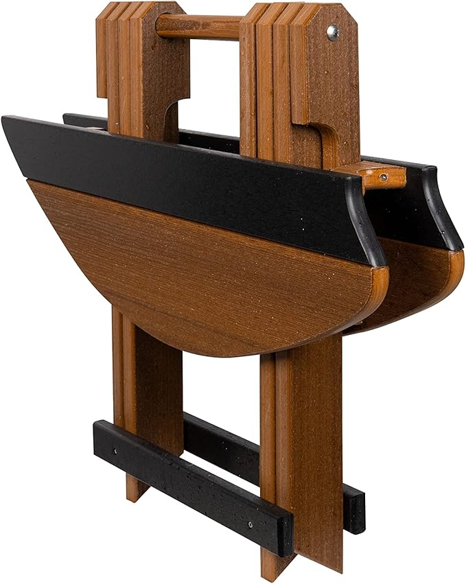 Amish-Made Surfboard Shaped Mahogany and Black Poly Folding Side Table