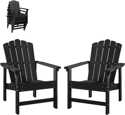 Stackable Adirondack Chairs Set of 2, Durable, Weather-Resistant Outdoor Patio Seating, Low Maintenance Poly Lumber Chairs for Porch, Deck, Garden, Fire Pit (Black)