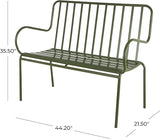 Deco 79 Metal Patio Outdoor Bench Slatted Patio Bench with Curved Armrests, Bench 44" x 22" x 36", Green - Photo 2