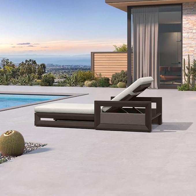 PURPLE LEAF Outdoor Chaise Lounge 2 in 1 Design Reclining Lounger Chair with Cushion Deluxe Aluminum Oversize Pool Lounge Chairs with Armrests & Backrest for Patio Poolside Backyard, Bronze