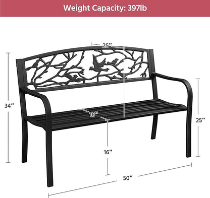 Topeakmart Garden Bench Outdoor Patio Bench for Outdoors Metal Porch Cast Iron Steel Outdoor Bench with Backrest and Armrests, Black