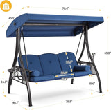HOMREST 3 Seat Outdoor Porch Swing with 1.5" Deepened Cup Holder, Adjustable Canopy, Patio Swing Bed with Stand - Photo 7