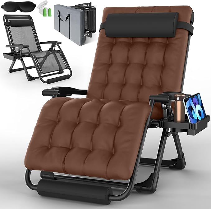 Oversized Zero Gravity Chair, 33In XXL Padded Lounge Chair, Recliner Chair W/Cushion& Storage Bag, Footrest - Photo 1