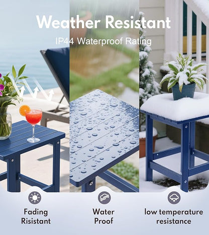 PASAMIC Adirondack Square Outdoor Side Table, HDPE Small Outdoor Table, Patio End Table for Patio, Pool, Backyard, Weather-Resistant (Navy Blue)