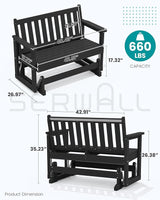 SERWALL Outdoor Glider Bench Set of 4, HDPE Weather-Resistant Swinging Bench for Backyard Garden Porch, Black - Photo 2