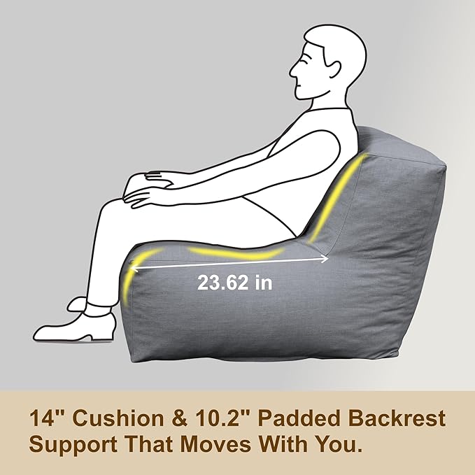 Patio Corner Chair, Outdoor Armrest Bean Bag Chair, Daybed Sofa Comfy Couch, Modular Patio Sectional Sofa, Water-Resistant Olefin Fabric, High-Density Foam Filled, Comfy Lounge Seat, Dark Gray