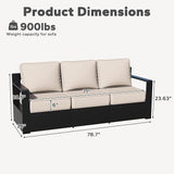 Aluminum Patio Sofa - 3-Seater Outdoor Couch with 6" Thick Removable Cushions, All-Weather Metal Frame - Photo 3