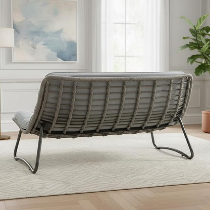 Kingdura Outdoor Wicker Papasan Egg Chair, Outdoor Loveseat, 2 Seater Oversized Patio Lounge Recliner with Thick Cushion, All-Weather Comfy Chaise Chair for Balcony Porch Lawn & Indoor, Grey