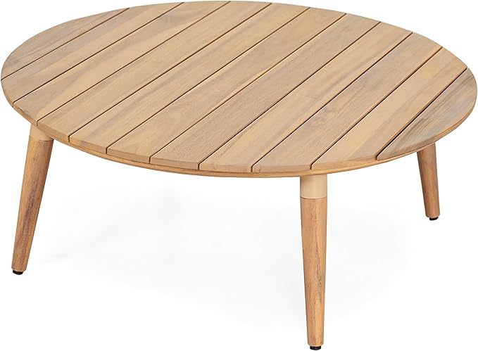 GDFStudio Verona Outdoor Round Coffee Table, Solid Acacia Wood Patio Furniture, Natural Weather-Resistant Finish, 31.5" Diameter Outdoor Center Table for Garden, Deck, Balcony, or Porch Use