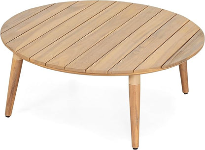 GDFStudio Verona Outdoor Round Coffee Table, Solid Acacia Wood Patio Furniture, Natural Weather-Resistant Finish, 31.5" Diameter Outdoor Center Table for Garden, Deck, Balcony, or Porch Use