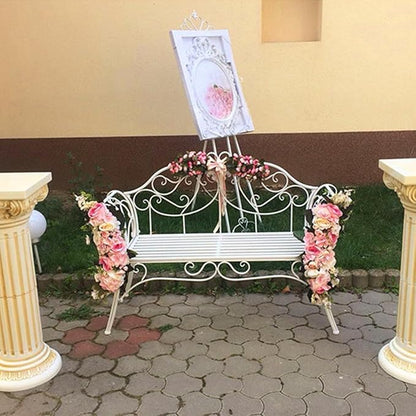 Retro Outdoor Bench Rustic Metal Garden Bench 2 People Outdoor Bench Garden Bench Front Porch Furniture Patio Lawn Yard Park, Indoor and Ourdoor Decor(White)