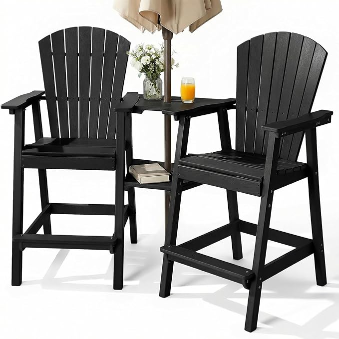 PASAMIC Tall Adirondack Chair Set of 2, All-Weather HDPE Outdoor Chairs with Removable Double Trays - Photo 1