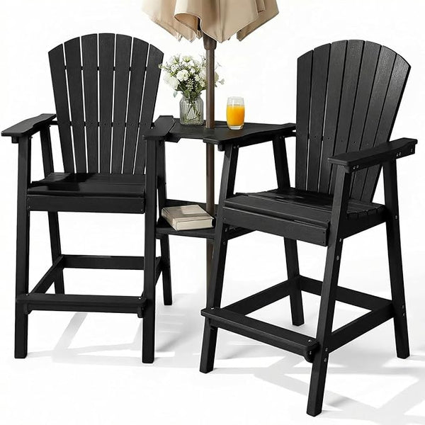 PASAMIC Tall Adirondack Chair Set of 2, All-Weather HDPE Outdoor Chairs with Removable Double Trays - Photo 1
