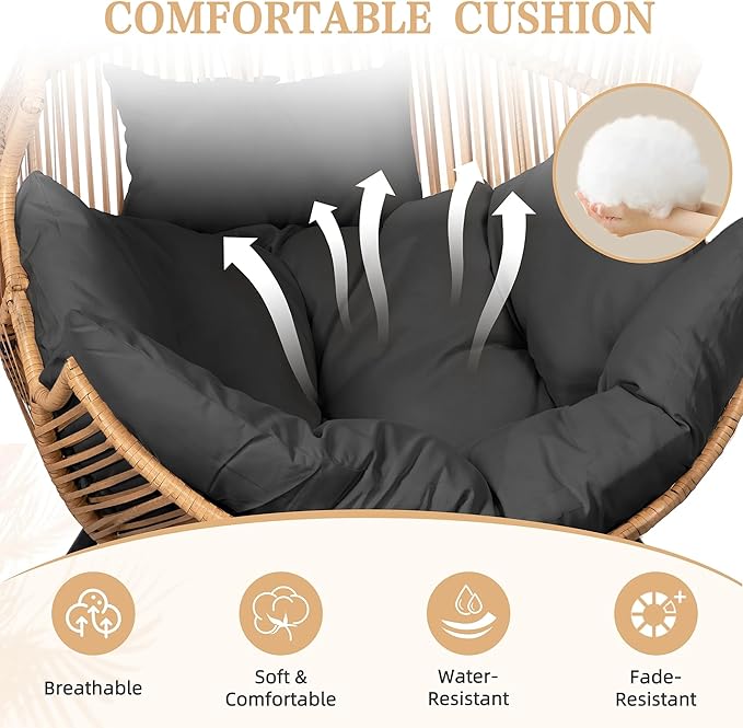 SUNLEI Outdoor Wicker Egg Chair PE Rattan Chair with Cushion, Oversized Patio Lounge Chair for Outdoor, Indoor, Balcony, Backyard, Black