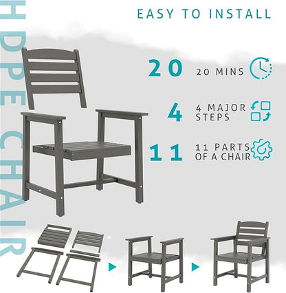 Anbuy Patio Dining Chair Set of 2, Outdoor Chairs with Curved Backrest and Ergonomic Armrests for Every Scene in Outdoor, Dining, Garden (Gray)