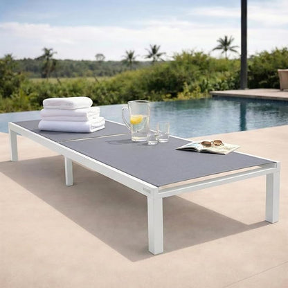 LeisureMod Marlin Aluminum Outdoor Chaise Lounge Chair - Mesh Sling Fabric Seat White Aluminum Frame Beach, Pool Lounge Chair for Modern Patio Lawn, Garden and Backyard (Dark Grey)