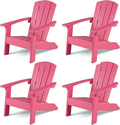 KOTEK Kids Adirondack Chair Set of 4, Plastic Toddler Lawn Chair with Ergonomic Seat, Wood-Grain Texture, Easy to Assemble, All-Weather Outdoor Kids Chairs for Patio, Garden, Backyard (Pink)