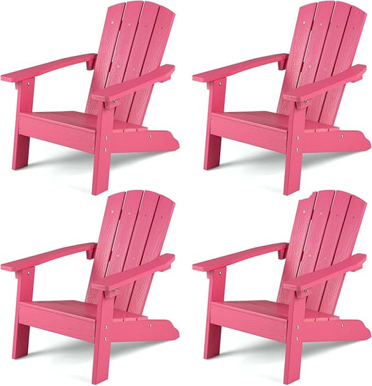KOTEK Kids Adirondack Chair Set of 4, Plastic Toddler Lawn Chair with Ergonomic Seat, Wood-Grain Texture, Easy to Assemble, All-Weather Outdoor Kids Chairs for Patio, Garden, Backyard (Pink)