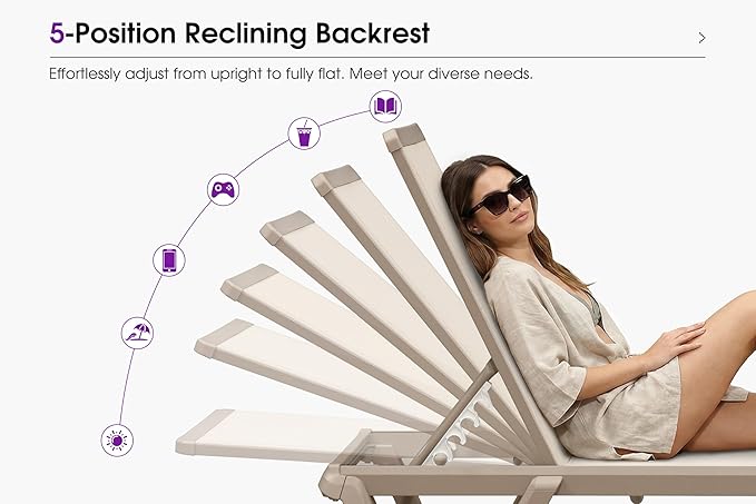 PURPLE LEAF Outdoor Chaise Lounge Chair Set of 2 Pool Lounge Chair with Champagne Aluminum Plastic Stackable Patio Lounge Chair for Poolside Sunbathing Beach Deck Yard, Beige