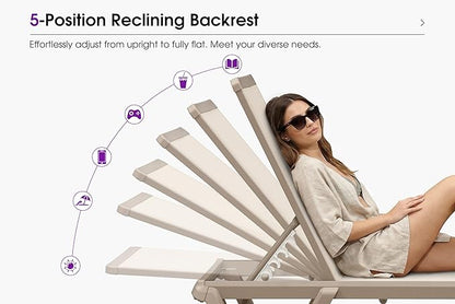PURPLE LEAF Outdoor Chaise Lounge Chair Set of 2 Pool Lounge Chair with Champagne Aluminum Plastic Stackable Patio Lounge Chair for Poolside Sunbathing Beach Deck Yard, Beige