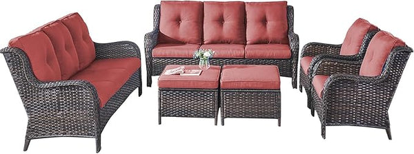 Rilyson Wicker Patio Furniture Sofa Set - 6 Piece Rattan Outdoor Patio Sectional Conversation Sets with 2 Sofa - Photo 1