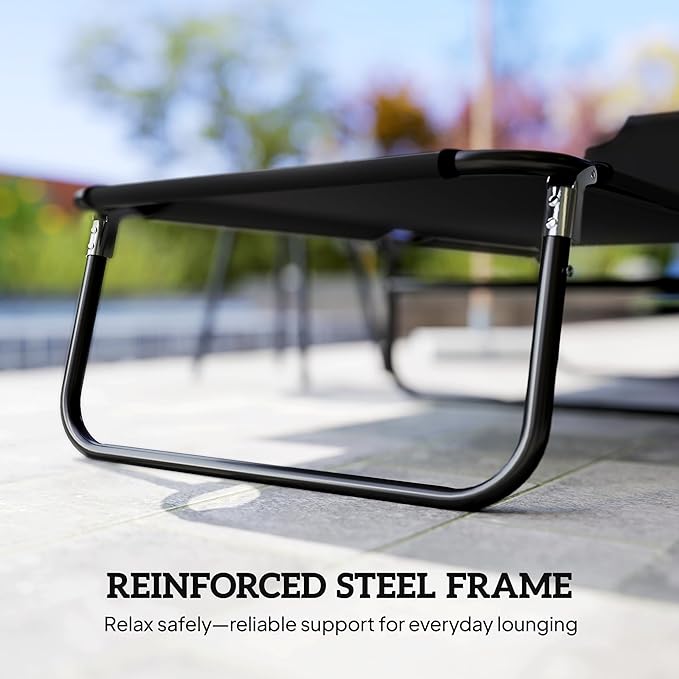 Outsunny Folding Chaise Lounge Pool Chairs, Outdoor Sun Tanning Chairs with 5-Level Reclining Back, Steel Frame for Beach, Yard, Patio, Black