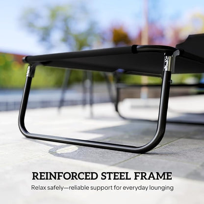 Outsunny Folding Chaise Lounge Pool Chairs, Outdoor Sun Tanning Chairs with 5-Level Reclining Back, Steel Frame for Beach, Yard, Patio, Black