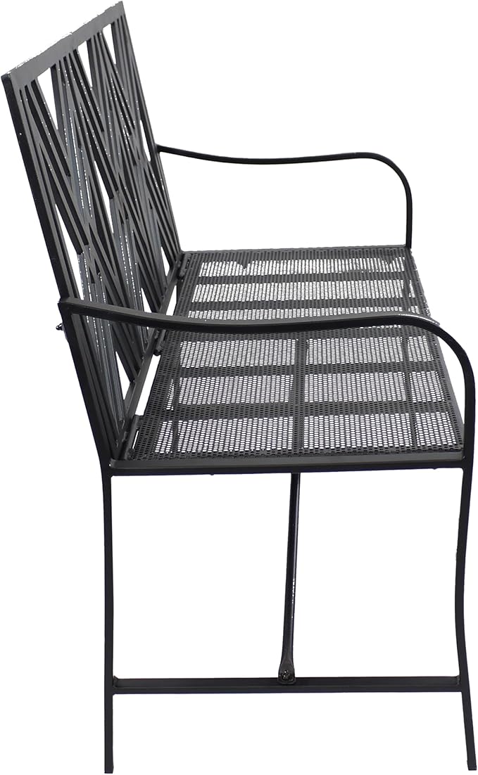 Sunnydaze 2-Person Outdoor Garden Bench - Geometric Lattice Iron Patio Bench - Black - 42" W
