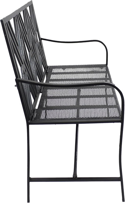 Sunnydaze 2-Person Outdoor Garden Bench - Geometric Lattice Iron Patio Bench - Black - 42" W