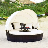 HAPPYGRILL Patio Round Daybed with Canopy, Outdoor Wicker Rattan Sectional Sofa with Coffee Table, Cushions - Photo 2