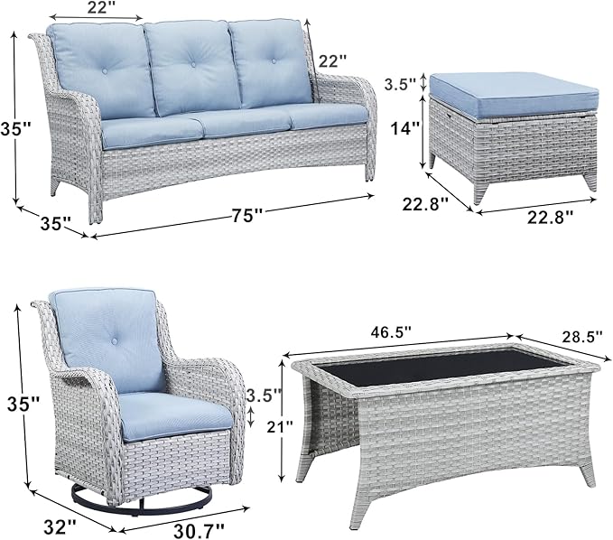 Patio Furniture Swivel Chairs Set - 8 Piece Wicker Rattan Outdoor Sectional Conversation Sets with 4 Swivel Rocking - Photo 2