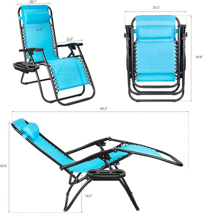 Flamaker Patio Zero Gravity Chair Outdoor Folding Lounge Chair Recliners Adjustable Lawn Lounge Chair with Pillow for Poolside, Yard and Camping (Blue)