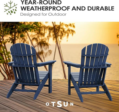 OTSUN Adirondack Chair, HDPE All-Weather Patio Chair, Plastic Lawn Chair 380 lbs Capacity, Outdoor Chairs for Fire Pit, Yard, Porch, Garden, Deck, Swimming Pool, Dark Blue