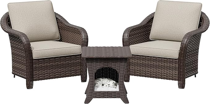 Patio PE Rattan Chairs Set of 2 with Cat Nest End Table - Photo 9
