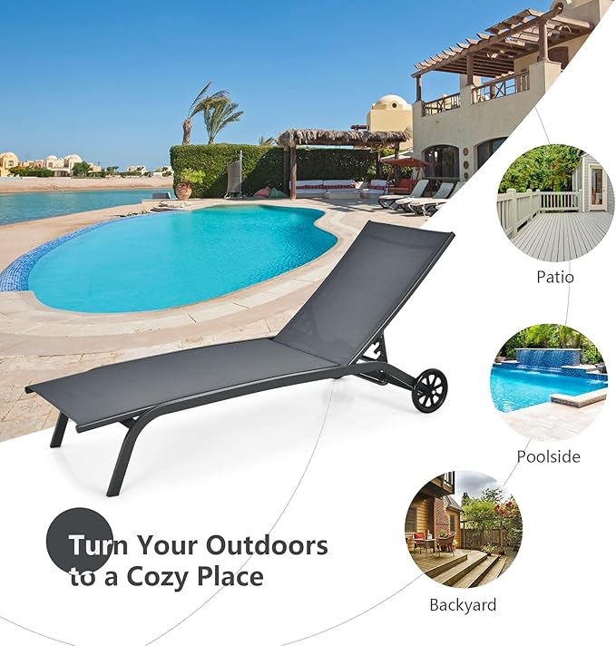 Tangkula Outdoor Chaise Lounge Chair, Patio Lounge Recliner with 6-Position Adjustable Backrest - Photo 9