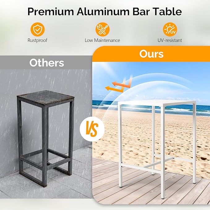 VINGLI 27 Inch Outdoor Bar Table, All-Weather Aluminum Patio Balcony Pub Table for Pool, Blacony, Yard (White) - Photo 5