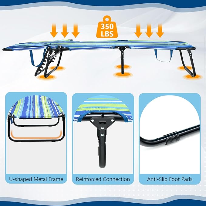 Giantex Tanning Chair, Folding Beach Chair, Adjustable Patio Lounge Chair with Face Hole, Removable Pillows, Carry Strap, Layout Chair, Set of 2 Outdoor Chaise Lounger for Poolside Yard Lawn