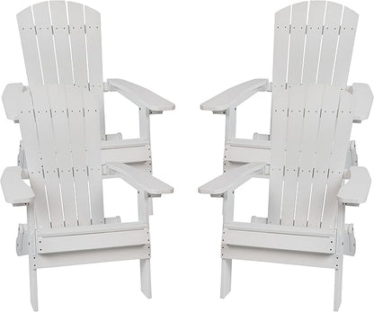 Flash Furniture Charlestown Folding Adirondack Chair - White - Poly Resin - Indoor/Outdoor - Weather Resistant - Set of 4