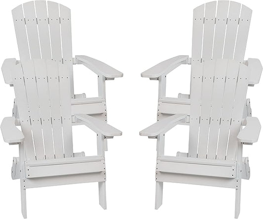 Flash Furniture Charlestown Folding Adirondack Chair - White - Poly Resin - Indoor/Outdoor - Weather Resistant - Set of 4