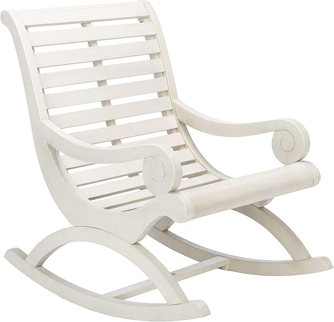 Safavieh Outdoor Sonora White Wash Eucalyptus Wood Scroll Arms Rocking Chair