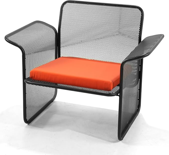 LOKKHAN Modern Outdoor Loveseat Mesh Bench Black Metal Frame with Orange Water-Resistant Cushion - Photo 8