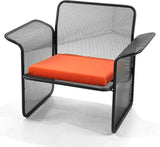 LOKKHAN Modern Outdoor Loveseat Mesh Bench Black Metal Frame with Orange Water-Resistant Cushion - Photo 8