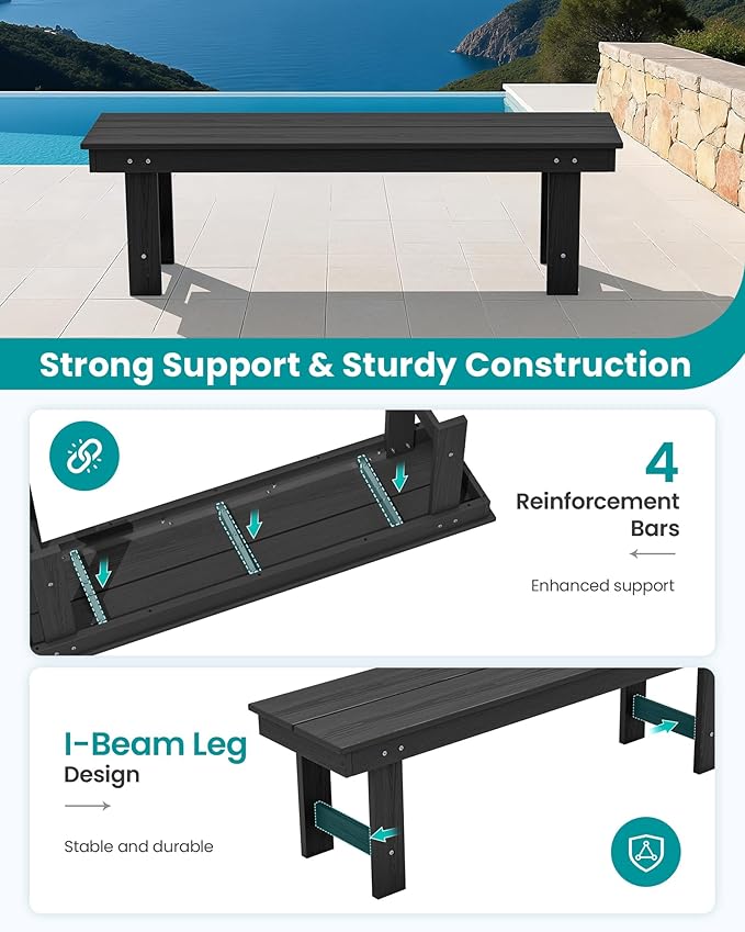 SERWALL 2-Person Outdoor Bench Backless, HDPE Outdoor Benches Weatherproof, 700 Lbs Weight Capacity - Photo 5