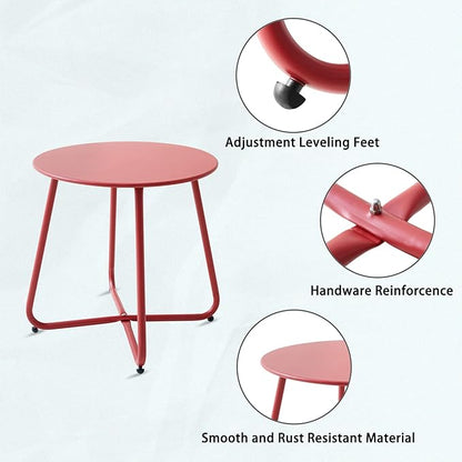Outdoor Table Small Patio Side Table, Round Metal Side Table, Weatherproof, Portable, Outdoor End Table for Garden, Balcony, Yard (Red)