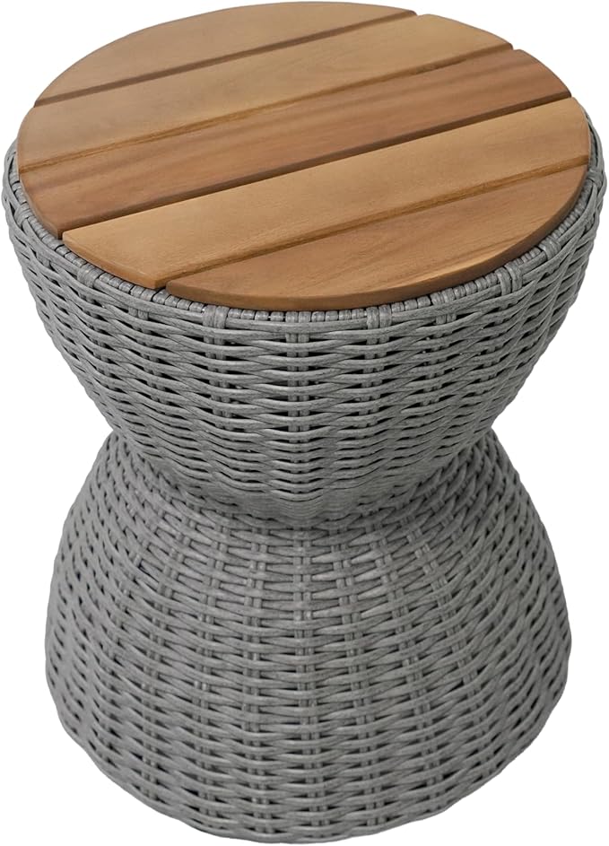 Christopher Knight Home Denhill 15.25" Outdoor Side Table, Round Patio End Table with Wood Top and Wicker Base - Photo 6