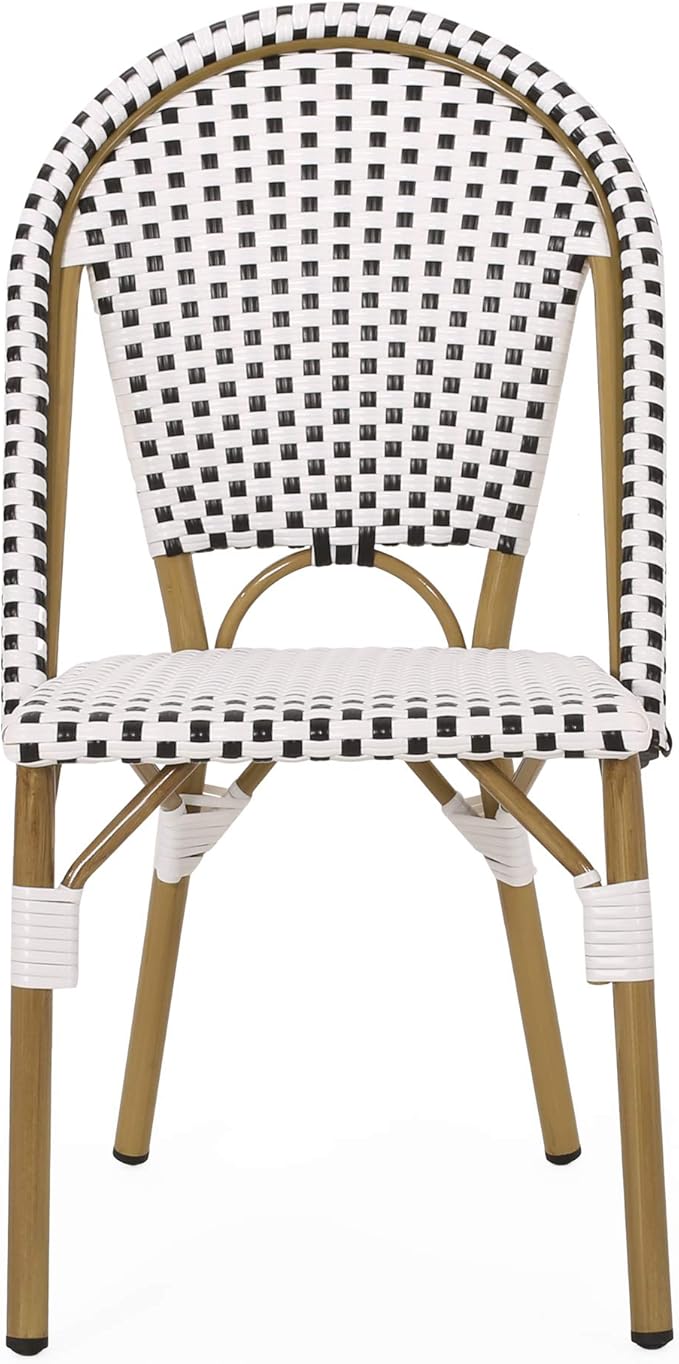 Christopher Knight Home Philomena Outdoor French Bistro Chair (Set of 4), Black + White + Bamboo Print Finish - Photo 9
